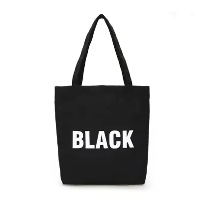 Custom Logo Recycle Eco Black Natural Cotton Canvas Tote Shopping Bag