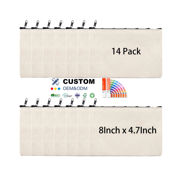 Wholesale Cotton Small Cosmetic Makeup Pencil Case Bag Logo Blank Canvas Zipper Pouch