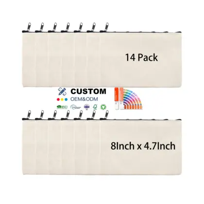 Wholesale Cotton Small Cosmetic Makeup Pencil Case Bag Logo Blank Canvas Zipper Pouch