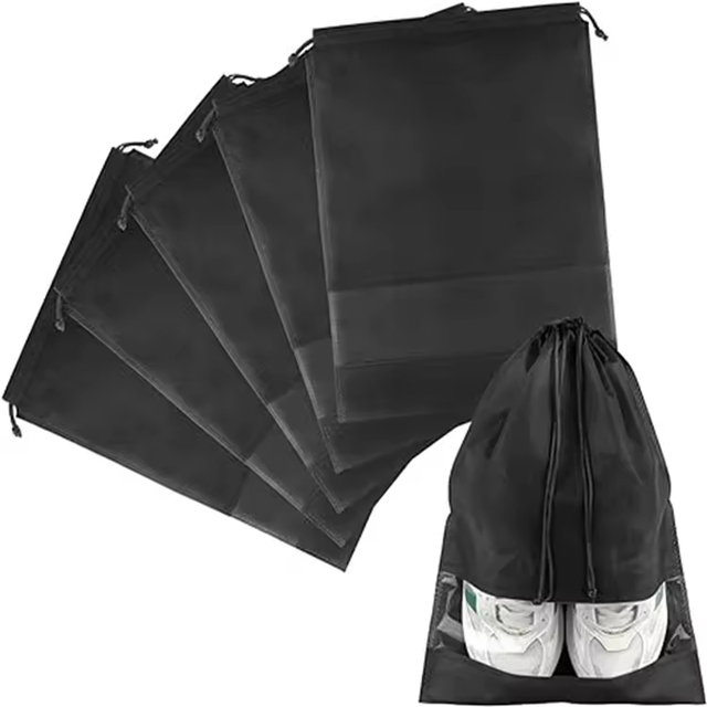 Wholesale Custom Logo Non-Woven Drawstring Shoe Bag with Clear Window Reusable Travel Storage Pouch