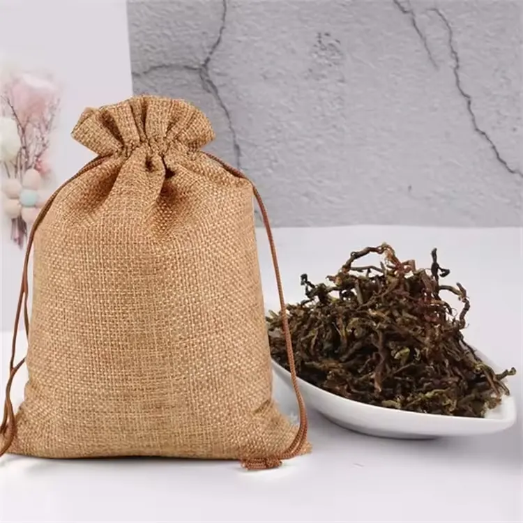 Wholesale Custom Printing Logo Nature Color Jute Pouch Drawstring Storage Bag Eco Friendly Hessian Hemp Storage Drawstring Bag