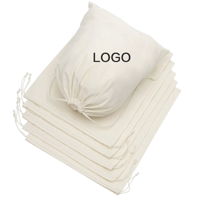 High Quality Eco Muslin Cotton Jewelry Packaging Pouch Customized Organic Cotton Linen Drawstring Bag
