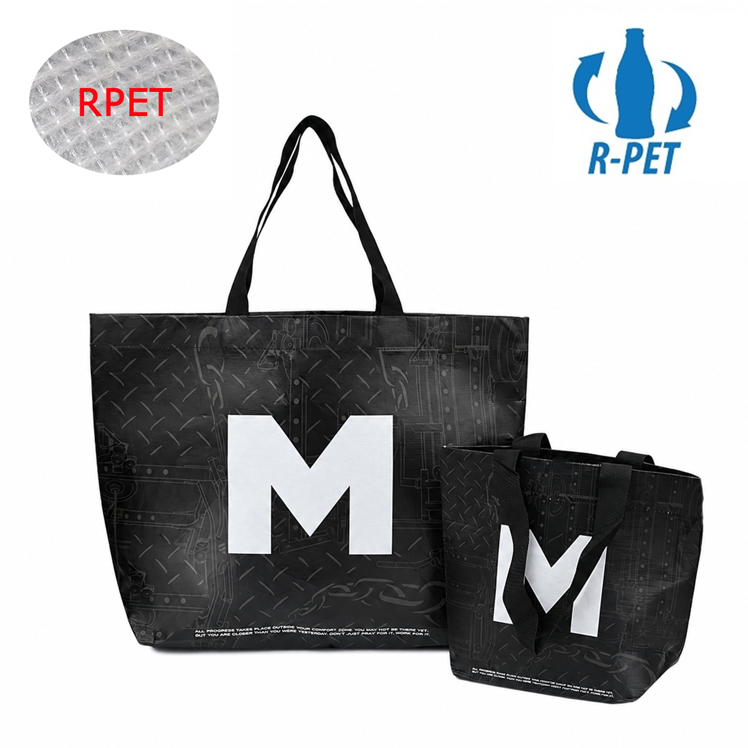 Custom Printed Eco Friendly Luxury Large RPET Fabric Laminated Bag Recycled RPET Woven Shopping Tote Bag With Logo Handled