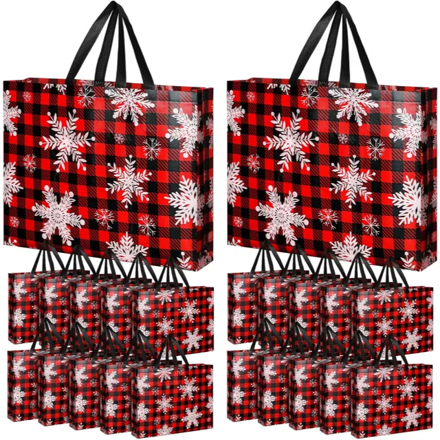 Recycled Christmas Kids Custom Made Eco Friendly Non Woven Tote Bag with Handles for Christmas Gift Packaging Holiday Shopping