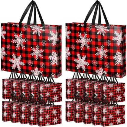 Recycled Christmas Kids Custom Made Eco Friendly Non Woven Tote Bag with Handles for Christmas Gift Packaging Holiday Shopping