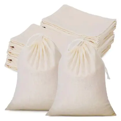 Eco-Friendly Cotton Pouch Bag Custom Size Dust Proof Drawstring Storage for Jewelry or Rice Food with Logo Print