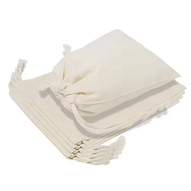 Custom Logo Sublimation Print Natural Organic Cotton Muslin Sachet Bags Double Shopping Pouch Canvas Drawstring Gift Bag