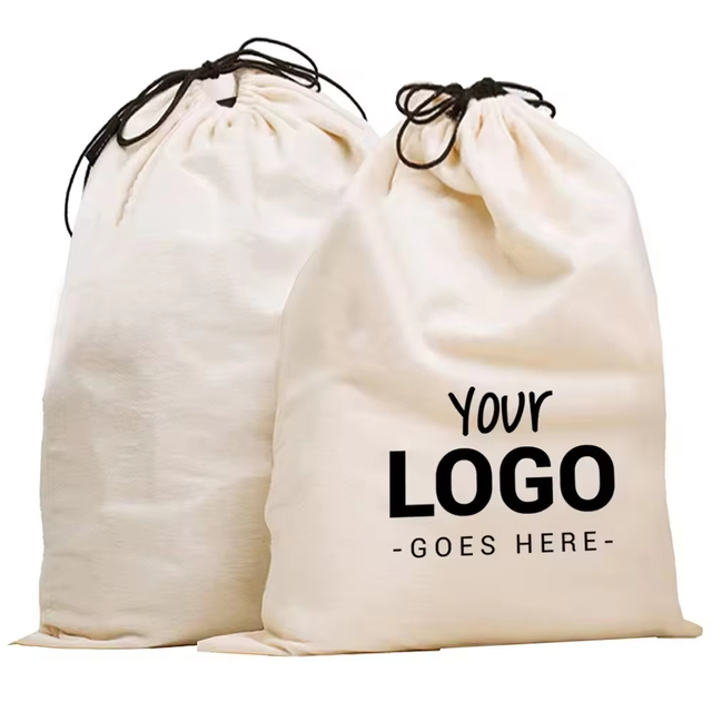 Wholesale Custom Handbags Covers Logo Printed Canvas Cotton Muslin Drawstring Shoe Bag Gift String Dust Bags