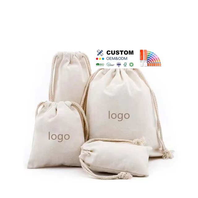 Cotton Canvas Drawstring Bag Recycled Light Weight Small Canvas Pouch Bag Custom Print Stylish Cotton Canvas Drawstring Bag Sale