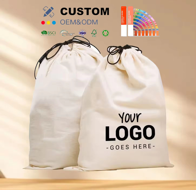 Factory Wholesale Eco-Friendly Custom Logo Soft Cloth Cotton Canvas Drawstring Bag with Double Sided Printing