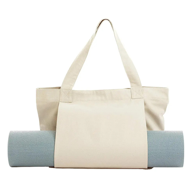 Custom Logo Eco-Friendly Reusable Washable Shoulder Handle Natural Blank Cotton Canvas Yoga Mat Bag