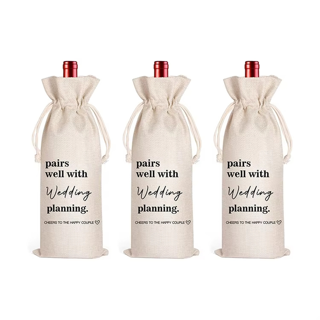 Custom logo Sublimation Reusable Recycled Fabric Single Drawstring Linen Wine Bag