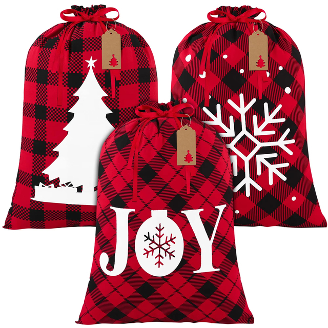 Wholesale Hot Selling Red Lattice Custom Logo Size Color Travel Christmas Festival Storage Canvas Drawstring Bags
