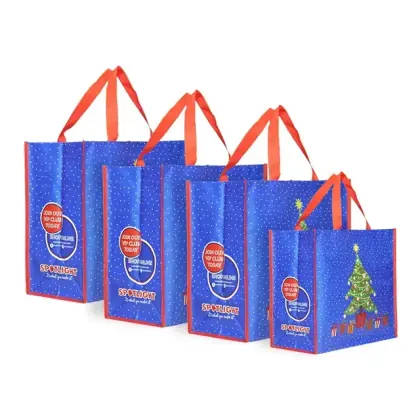 Customize Printed Reusable Luxury Merry Christmas Gift Shopping Tote Pp Woven Jumbo Bags