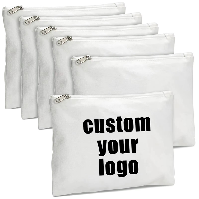 Customized White Cosmetic Bag Zipper Batch DIY Crafts Cosmetic Stationery Party Gift Canvas Pouch