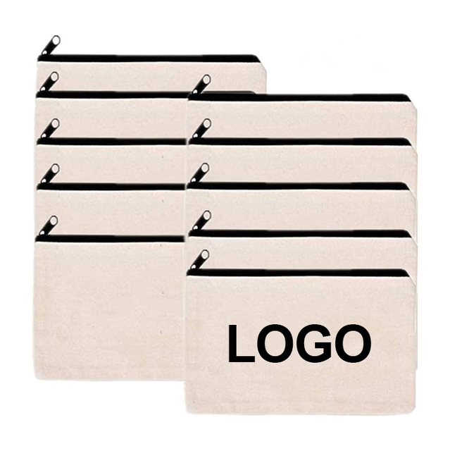 Wholesale Cotton Small Cosmetic Makeup Pencil Case Bag Logo Blank Canvas Zipper Pouch