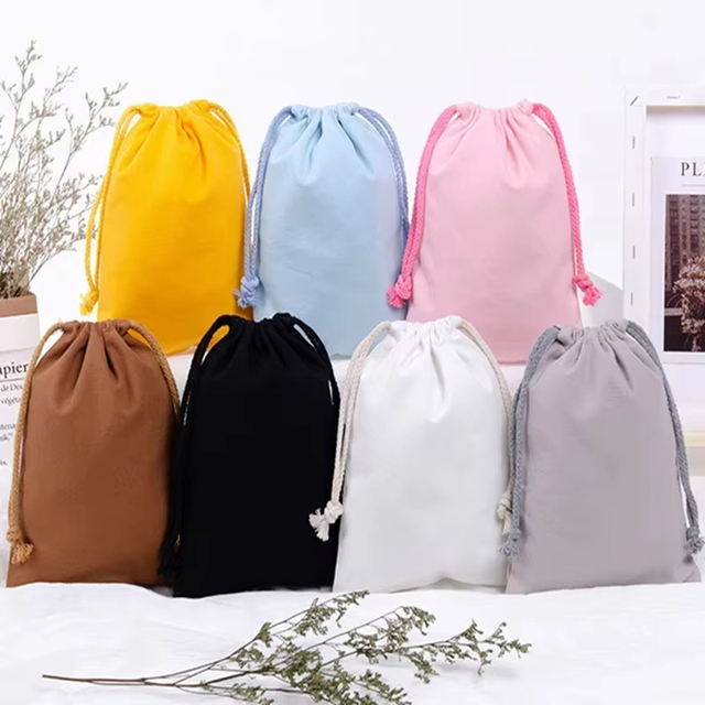 Custom Printed Logo Wholesale Eco-friendly Organic Cotton Drawstring Bag Promotional Muslin Linen Gift Packaging Pouch