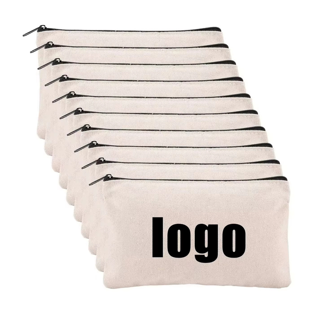 Custom Blank DIY Handmade Canvas Pencil Bag Cotton Canvas Cosmetic Bag Multi-Purpose Travel Toiletry Bag