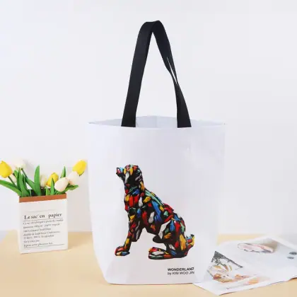 Custom Logo Printed Grocery Tote Bags Eco Friendly Recycled Waterproof Reusable Recyclable RPET Stitch Bonded Shopping Tote Bags