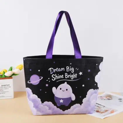 Custom Print Reusable Recyclable Eco Friendly Waterproof Shopping Grocery Sustainable RPET Stitch Bonded Nonwoven Tote Bags