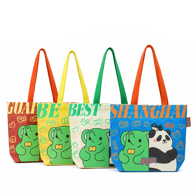 OEM Custom Logo Tyvek Paper Shopping Tote Bag Full Color Print Cute Cartoon Pattern Recyclable Waterproof Durable Eco Friendly