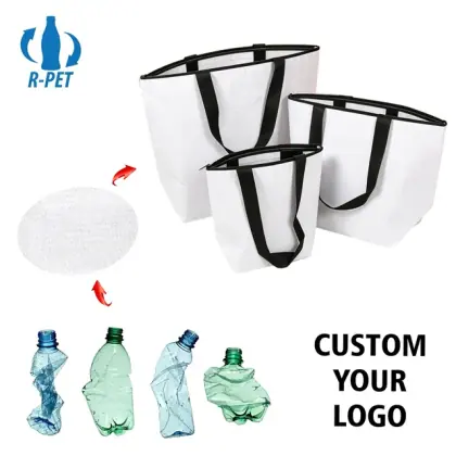 Manufacturer Custom LOGO Reusable Recycled Eco Friendly Waterproof Laminated RPET Non-Woven Stitch Bonded Bag with Zipper