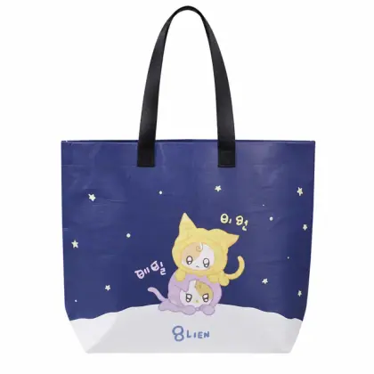 Eco-Friendly Customized Waterproof Reusable Recyclable Travel RPET Stitch Bonded Shopping Bags with Cute Fun Cartoon Pattern