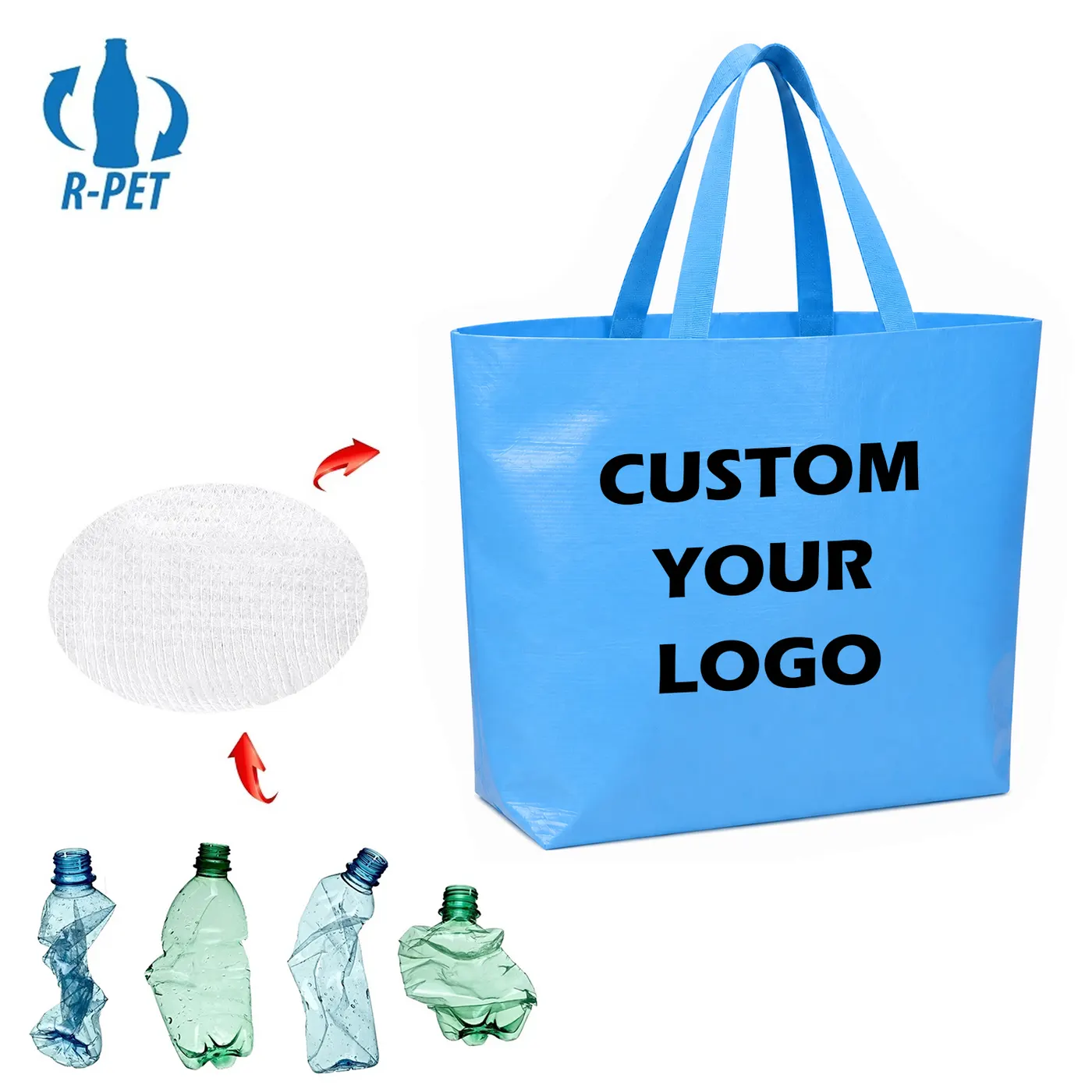 High Quality Custom Printed Laminated RPET Shopping Tote Bag Color Durable Recycled Reusable RPET Stitch Bonded Nonwoven Bag