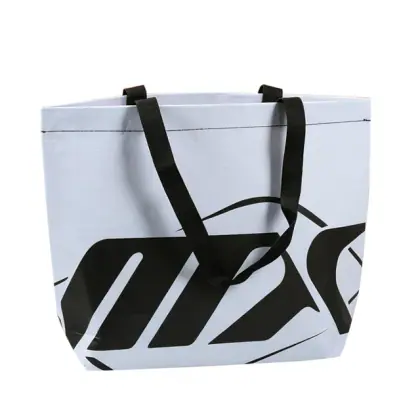 Customized Colorful Large Capacity Waterproof Laminated RPET Tarpaulin Recycled Material Stitch Bonded Bag with Durable Handle