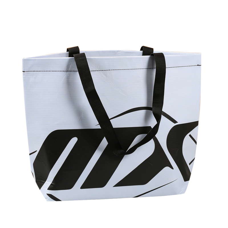 Customized Colorful Large Capacity Waterproof Laminated RPET Tarpaulin Recycled Material Stitch Bonded Bag with Durable Handle