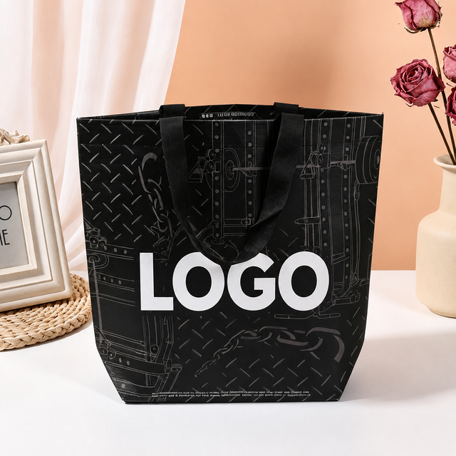 Durable Custom Letter Pattern Shopping Bag Waterproof Laminated RPET Tarpaulin Stitch Bonded Non-Woven Tote Bag for Packaging