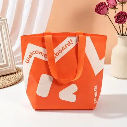 High Quality Customizable Logo Reusable Grocery Personalized Recycle RPET Stitch Bonded Shopping Bags with Double Handles
