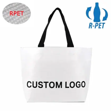 Sustainable Laminated RPET Stitch Bonded Tote Bag Custom Printed Recycled Eco Friendly Reusable Grocery Shopping Bags in Bulk
