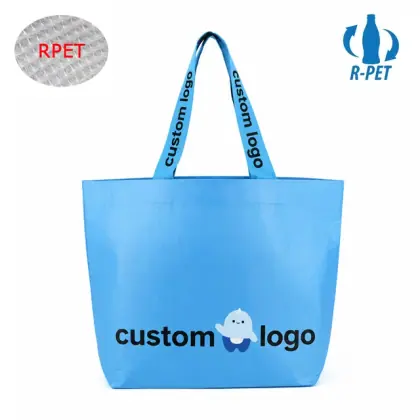 Custom Logo RPET Laminated Stitch Bonded Gift Bag Eco Friendly Recycled Material Reusable Shopping Tote with Sustainable Design