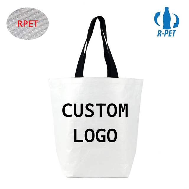 Custom Printed Laminated RPET Stitch Bonded Tote Bag Recycled Eco Friendly Reusable Everyday Grocery Heavy Duty Shopping Bag