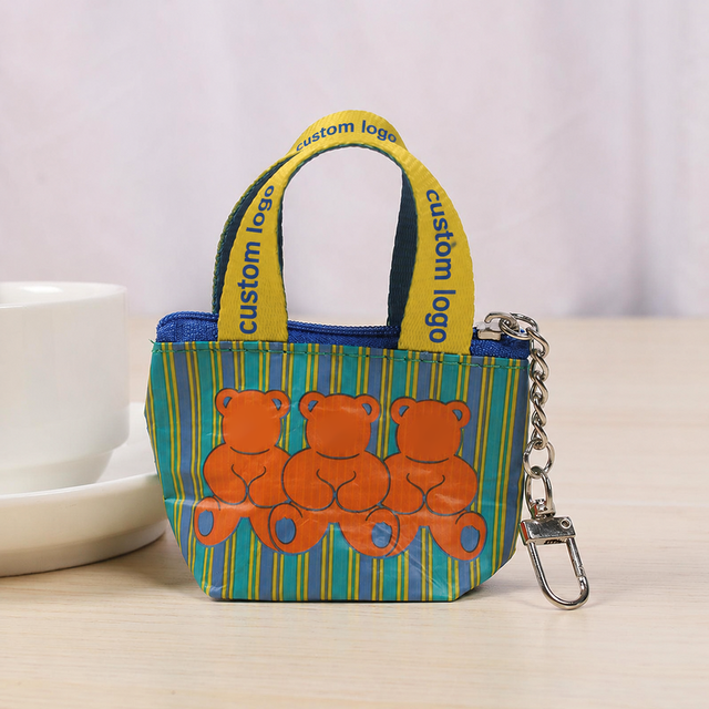 Custom Printed RPET Recycled Fabric Mini Zipper Pouch Eco Friendly Portable Earphone Coin Purse Key Small Wallet Storage Bag