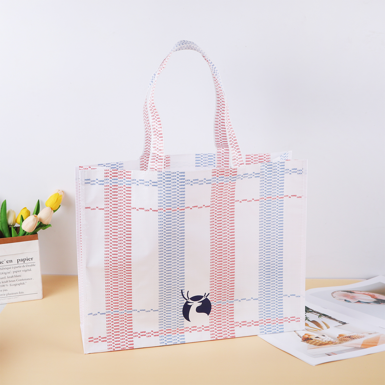 Personalized Text Laminated PP Woven Typography Print Reusable Handbag Durable Multipurpose for Corporate Giveaway Event Stock