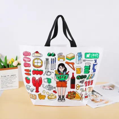 Custom Printed LOGO Retail Branded Laminated PP Woven Grocery Bag Reusable Pantry Tote for Supermarket Delivery Daily Wholesale