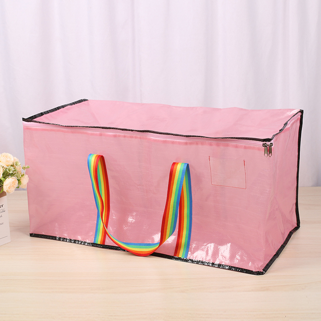 Custom Logo Extra Large Capacity Waterproof Foldable PP Woven Cloth Quilt Storage Moving Tote Bags with Reinforced Handle