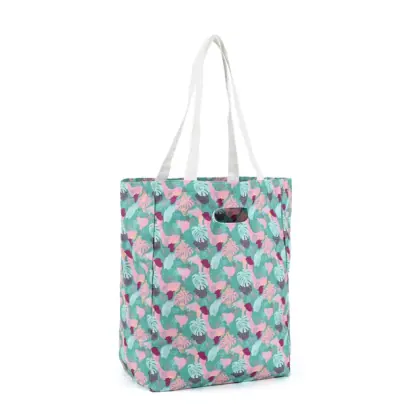 Custom Printed Leaves Floral Organic Cotton Canvas Tote Bag White Straps Reusable Eco Friendly Shopping Bags with Logo