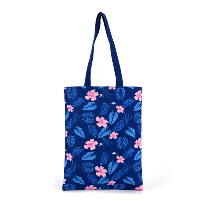 Wholesale Custom Logo Printed Tropical Canvas Shopping Tote Bag Large Capacity Reusable Multi-Function Promotional Eco Friendly
