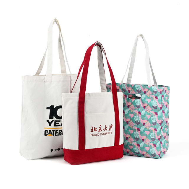 Custom Logo Printed Canvas Tote Shopping Bag Multi Style Anniversary University Large Capacity Wholesale Promotional Gift
