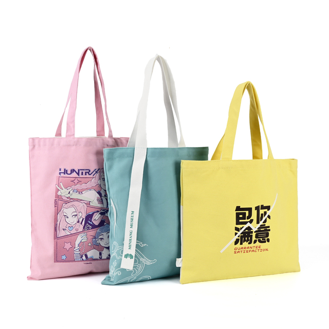 Custom Logo Printed Anime Cartoon Canvas Shopping Tote Bag Cute Kawaii Design Women Reusable Organic Cotton Eco Friendly