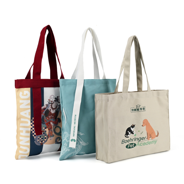 Custom Logo Printed Canvas Tote Shopping Bag Multi Style Teal Maroon Beige Patchwork Large Capacity Wholesale Promotional Gift