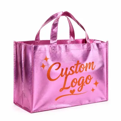Custom Printed Metallic Laminated Non Woven Shopping Tote Bags Reusable Gift Packaging Carry Bags for Retail Promotion
