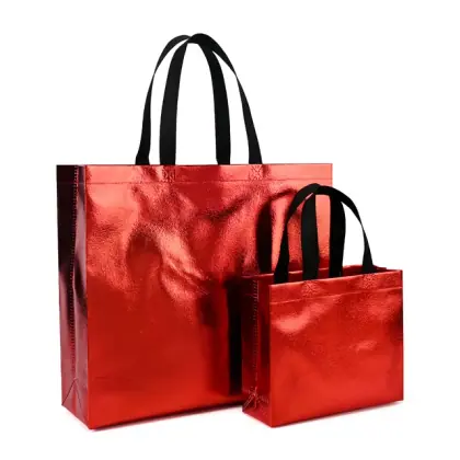 Custom Logo Metallic Foil Laminated Non Woven Tote Bags Reusable Shopping Carry Bags for Gift Packaging Retail Wholesale