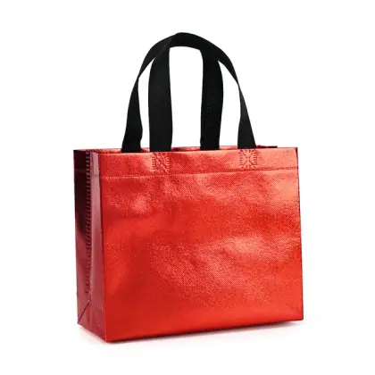 Wholesale Metallic Laminated Non Woven Shopping Bags Custom Logo Reusable Tote Carry Bags for Gift Retail Promotion