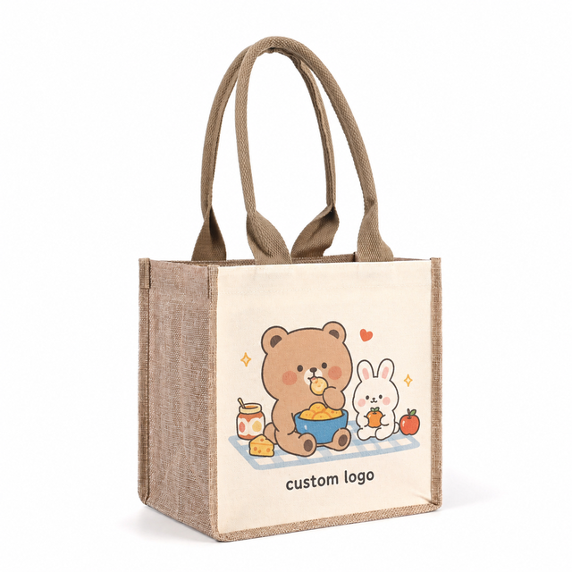 Reusable Jute Linen Shopping Tote Bags Custom Printed Eco Friendly Carry Bags with Handles for Gift Boutique Retail Wholesale