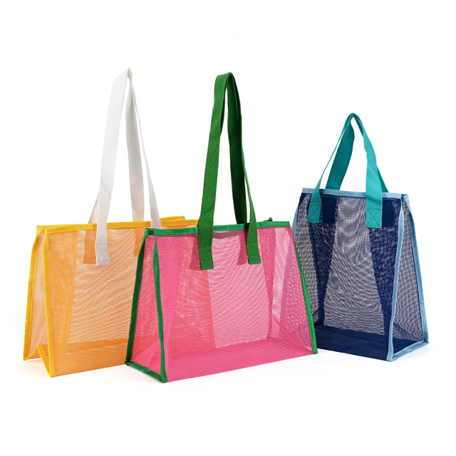 Wholesale Mesh Market Tote Bags with Handles Reusable Lightweight Breathable Shopping Carry Bags for Grocery Retail Promotion