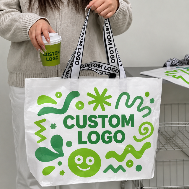 Custom Logo Double Handle Laminated PP Woven Shopping Bags Reusable Waterproof Recycled Grocery Tote Bags for Promotion